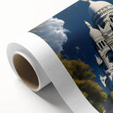 Art Deco style poster of Paris skyline in pastel hues on rolled canvas, ideal for nursery wall art.