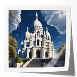 Extra large rolled print of Paris scenery with pastel floral elements, ideal for art wall dining room.