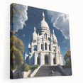 Large canvas print of a Paris street scene in muted gray and blue tones, ideal for kitchen wall art.