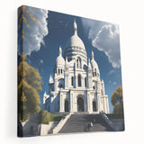 Large canvas print of a Paris street scene in muted gray and blue tones, ideal for kitchen wall art.