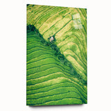 Large abstract wall art on acrylic glass, featuring swirling blue and green hues, ideal for bedroom or dining room decor.