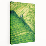 Spring-themed abstract painting on stretched canvas featuring green and yellow tones, ideal for kitchen wall art.