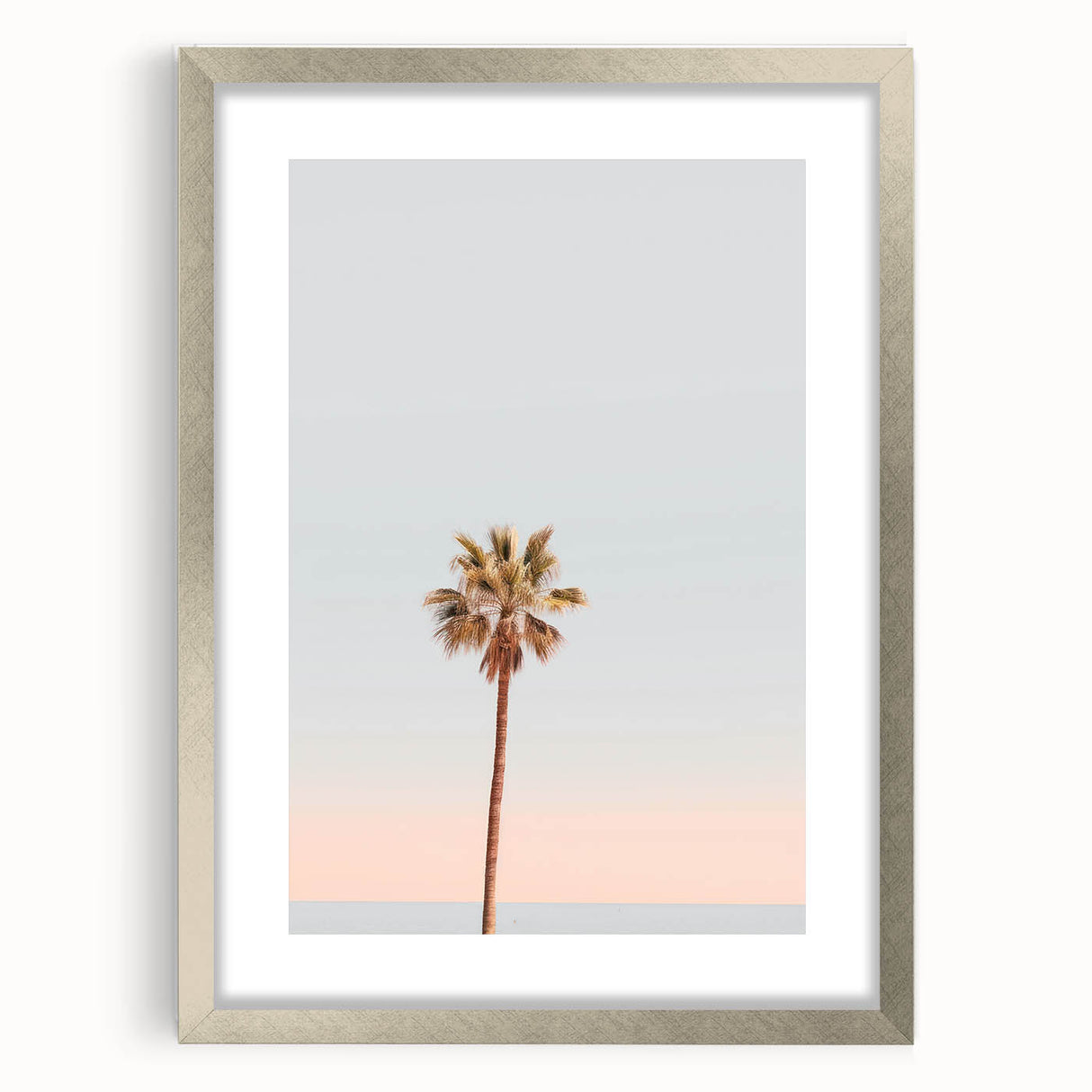 Textured abstract art print in cool blue and gray tones on a silver-framed canvas, ideal for bedroom wall decor.