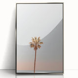 Mid-century modernist art deco poster featuring geometric shapes in pastel colors, framed in silver acrylic.