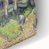 Large abstract wall art on acrylic glass depicting vibrant colors in a mid-century modernist style.