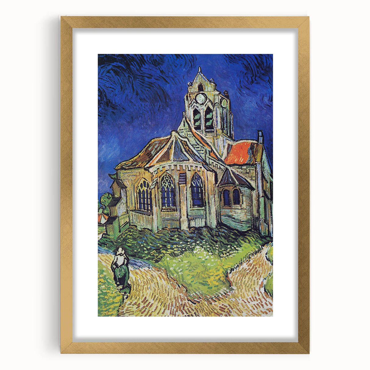 Abstract art print featuring swirling blue and yellow tones on a framed canvas, suitable for dining room or bedroom decor.