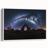 Framed canvas depicting a majestic castle landscape, showcasing vibrant colors and intricate details, presented in a sleek white frame, ideal for home decor.