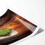 Abstract landscape print showcasing intricate cave formations in earthy tones, rolled and ready for display. Ideal for nature-inspired home decor or art enthusiasts.