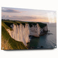 Acrylic glass artwork showcasing a stunning side view of colorful cliffs, elegantly pinned for display. Bright colors and intricate textures create a captivating landscape scene.