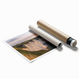 Scenic cliffs landscape rolled canvas print showcasing vibrant colors and intricate details, elegantly packaged in a protective cardboard tube for easy display.