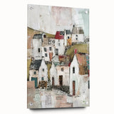 Abstract architectural wall art piece displayed in a side view, showcasing vibrant colors and modern design on acrylic glass with decorative pins, ideal for contemporary decor.