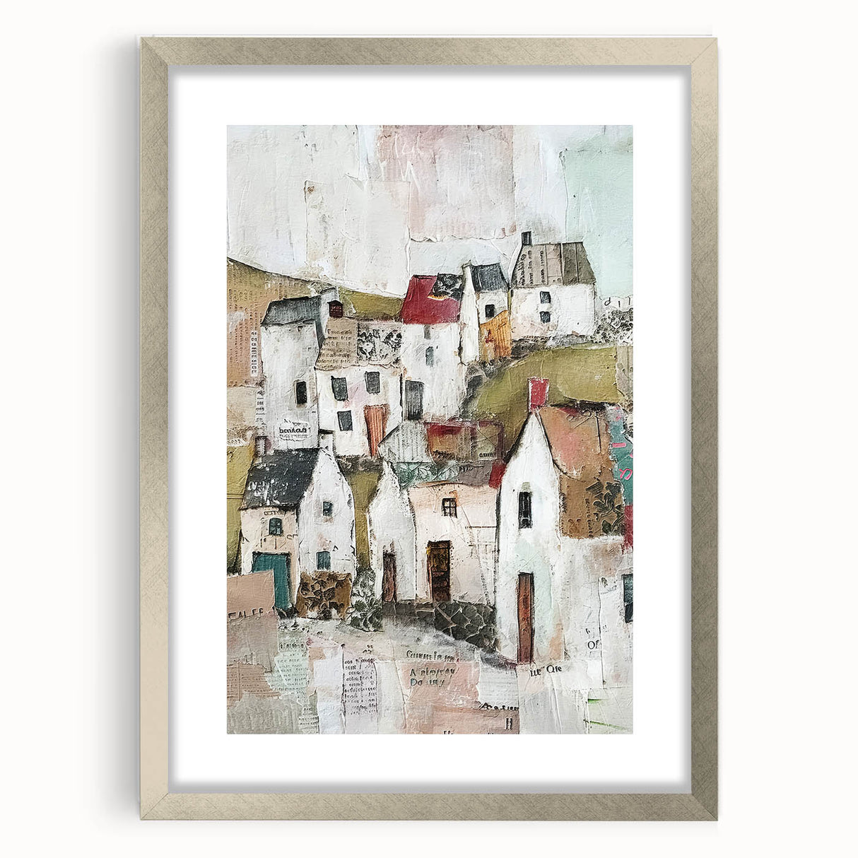 Abstract architectural wall art framed in silver, showcasing geometric patterns and vibrant colors, perfect for modern interior decor. Ideal for enhancing contemporary spaces.