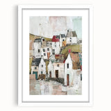 Abstract architecture wall art framed with a white mat, showcasing geometric shapes and soft color gradients, perfect for modern home decor.