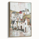 Framed canvas wall art showcasing an abstract architectural design with gold accents, elegantly displayed in a modern setting, perfect for contemporary decor.