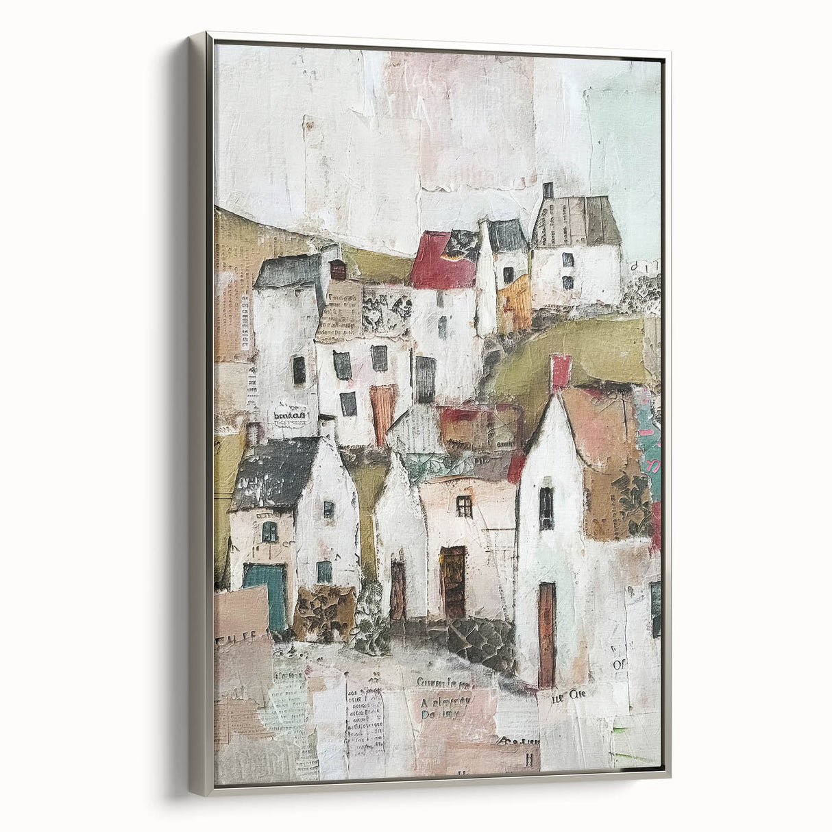 Framed canvas art showcasing a modern abstract architectural design in silver tones, featuring geometric shapes and clean lines, ideal for contemporary home decor.