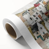 Abstract architectural wall art on rolled canvas showcasing vibrant geometric shapes in shades of blue and yellow, perfect for modern interior décor.