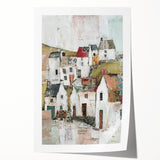 Abstract architecture wall art print showcasing geometric shapes in vibrant blue, yellow, and black colors, rolled for easy display and shipping.