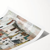 Abstract architecture wall art print showcasing geometric shapes and vibrant colors, elegantly rolled and packaged for easy display. Perfect for modern home decor.