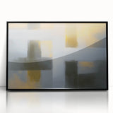 Framed abstract geometric artwork in black acrylic, showcasing a modern design with sharp angles and clean lines, ideal for contemporary home decor settings.