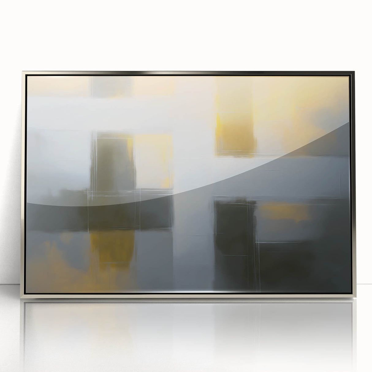 Abstract geometric art piece featuring a silver-framed acrylic design, showcasing intricate patterns and vibrant colors, perfect for modern home decor.