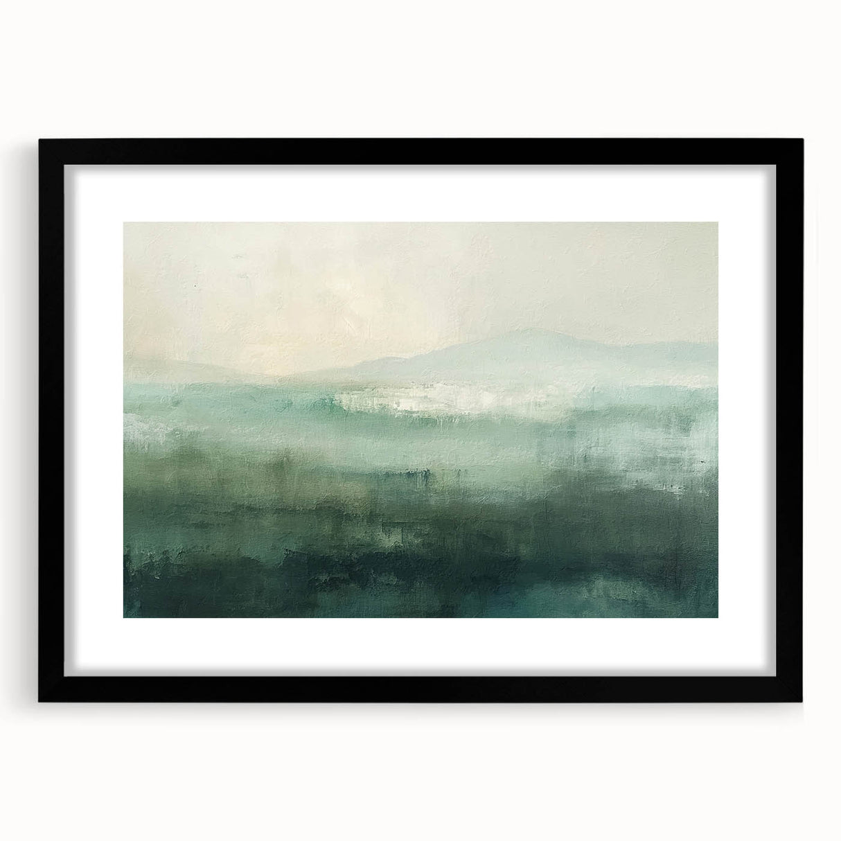Abstract landscape wall art framed in black with a mat, showcasing vibrant colors and textured patterns, perfect for modern home decor. Ideal for enhancing living spaces.