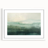 Abstract landscape wall art framed in white matting, showcasing vibrant colors and fluid shapes, perfect for modern home decor and artistic expression.