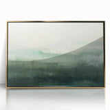 Framed abstract landscape wall art featuring gold accents and a modern design, perfect for enhancing contemporary home decor. The artwork combines rich colors and flowing shapes to evoke a sense of tranquility and sophistication.