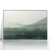 Framed abstract landscape wall art in white acrylic featuring soft pastel colors and flowing shapes, ideal for modern home decor or office spaces.