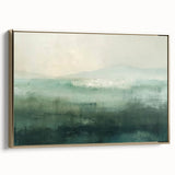 Framed canvas wall art showcasing an abstract landscape design with gold accents, displaying a side view that emphasizes its elegant finish and texture.