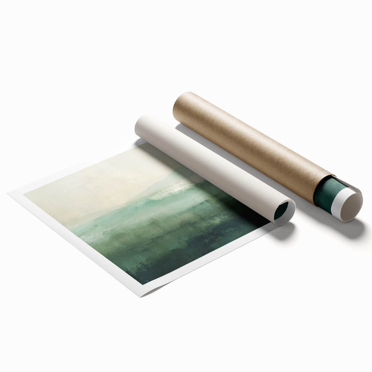 Abstract landscape wall art print showcasing vibrant colors and fluid shapes, rolled for easy transport and display, perfect for modern home decor.