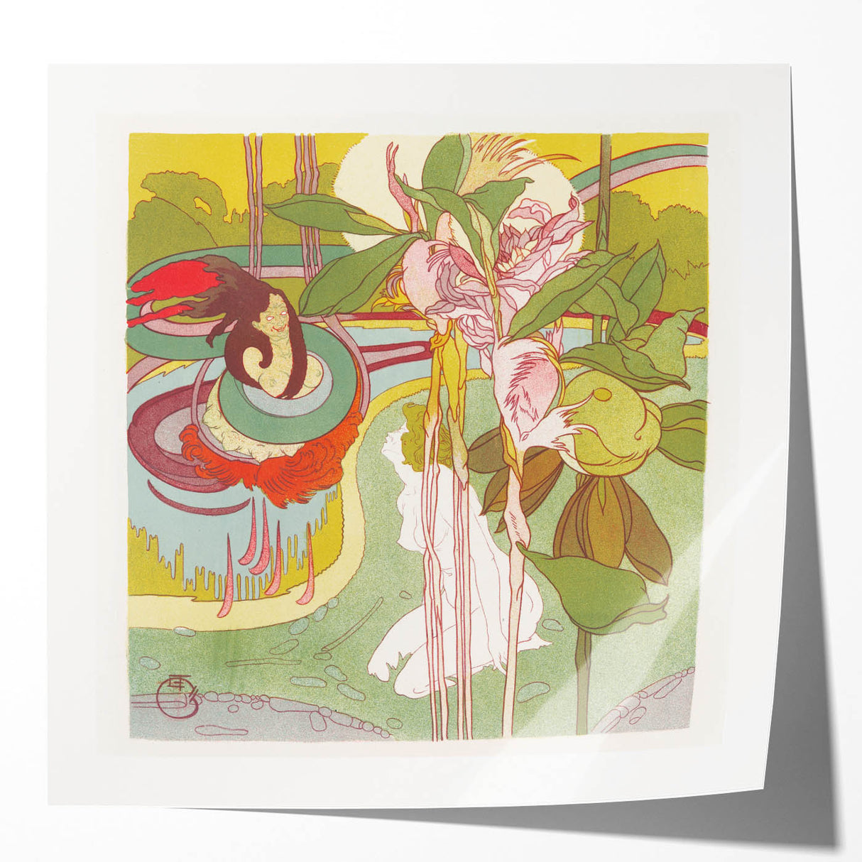 Colorful Art Deco Wall Art - Enchanting Garden Scene with Abstract Detail