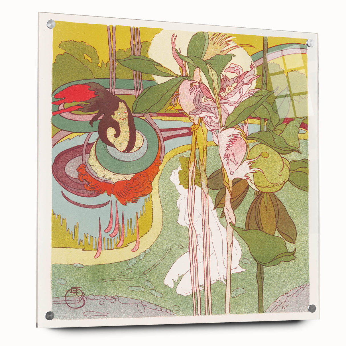 Colorful Art Deco Wall Art - Enchanting Garden Scene with Abstract Detail