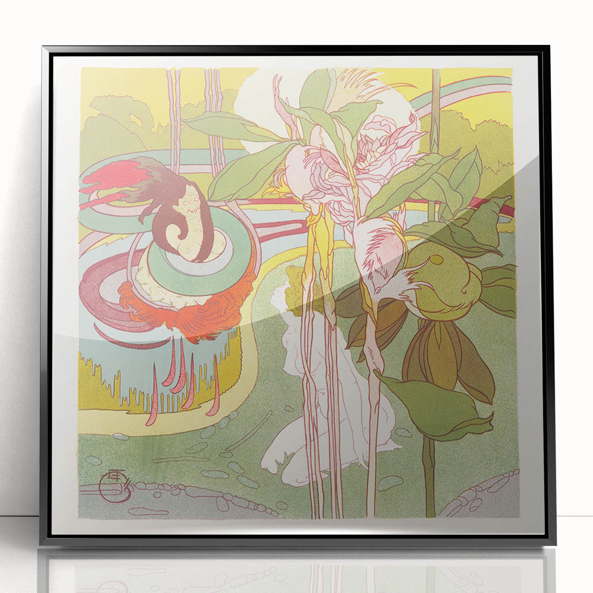 Colorful Art Deco Wall Art - Enchanting Garden Scene with Abstract Detail