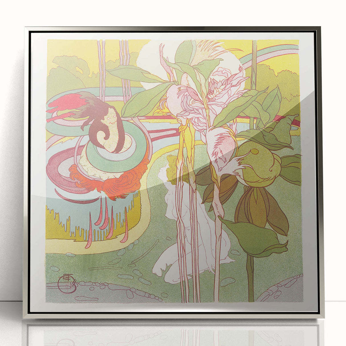 Colorful Art Deco Wall Art - Enchanting Garden Scene with Abstract Detail
