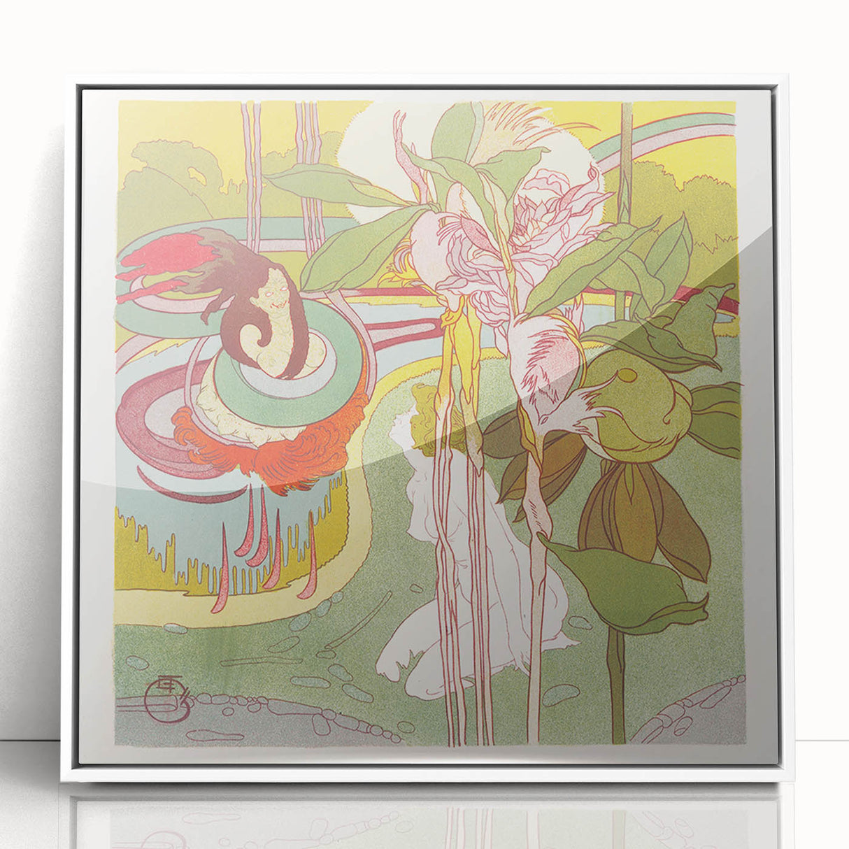 Colorful Art Deco Wall Art - Enchanting Garden Scene with Abstract Detail