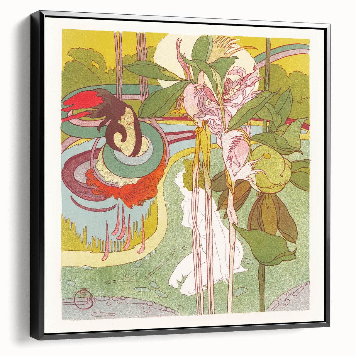 Colorful Art Deco Wall Art - Enchanting Garden Scene with Abstract Detail