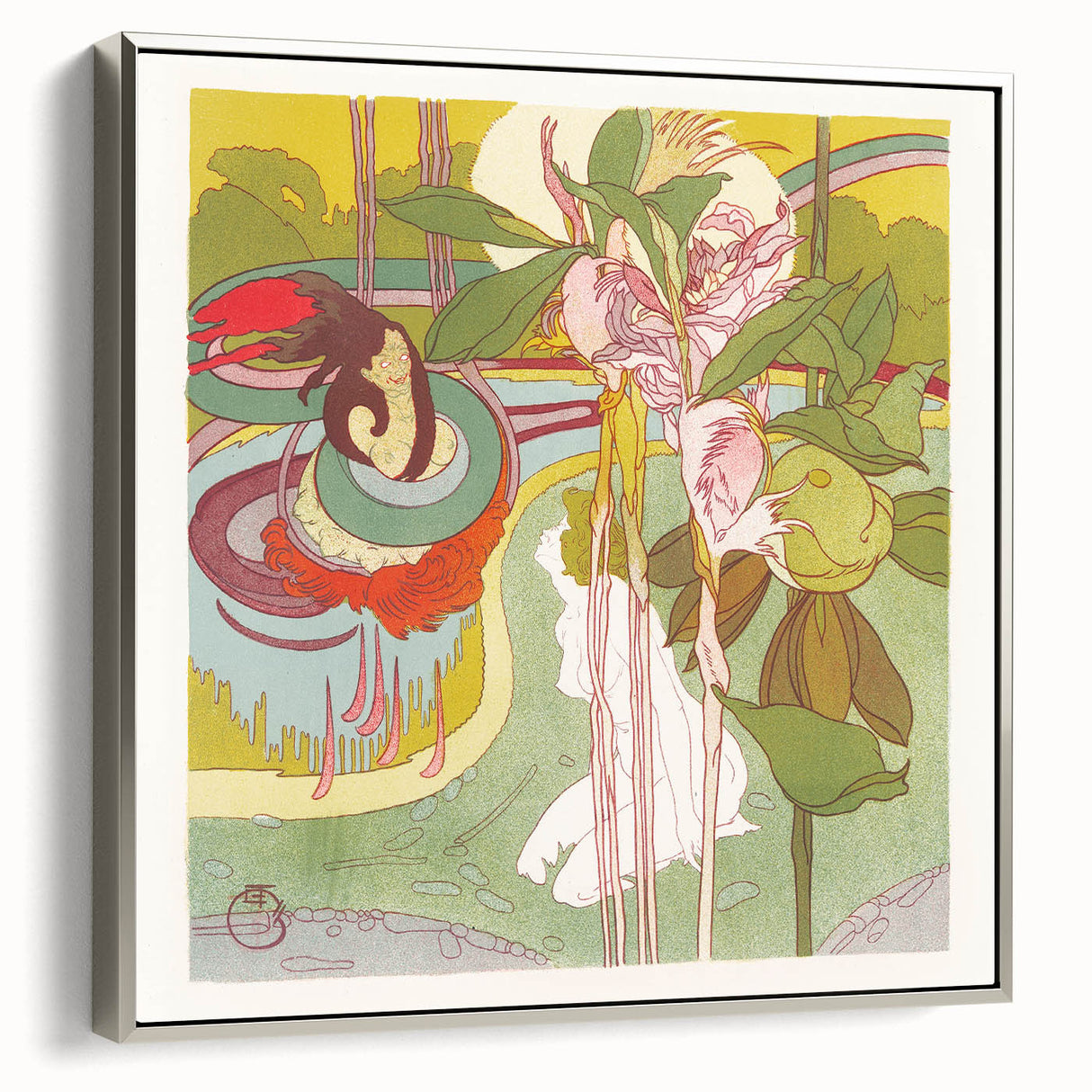 Colorful Art Deco Wall Art - Enchanting Garden Scene with Abstract Detail