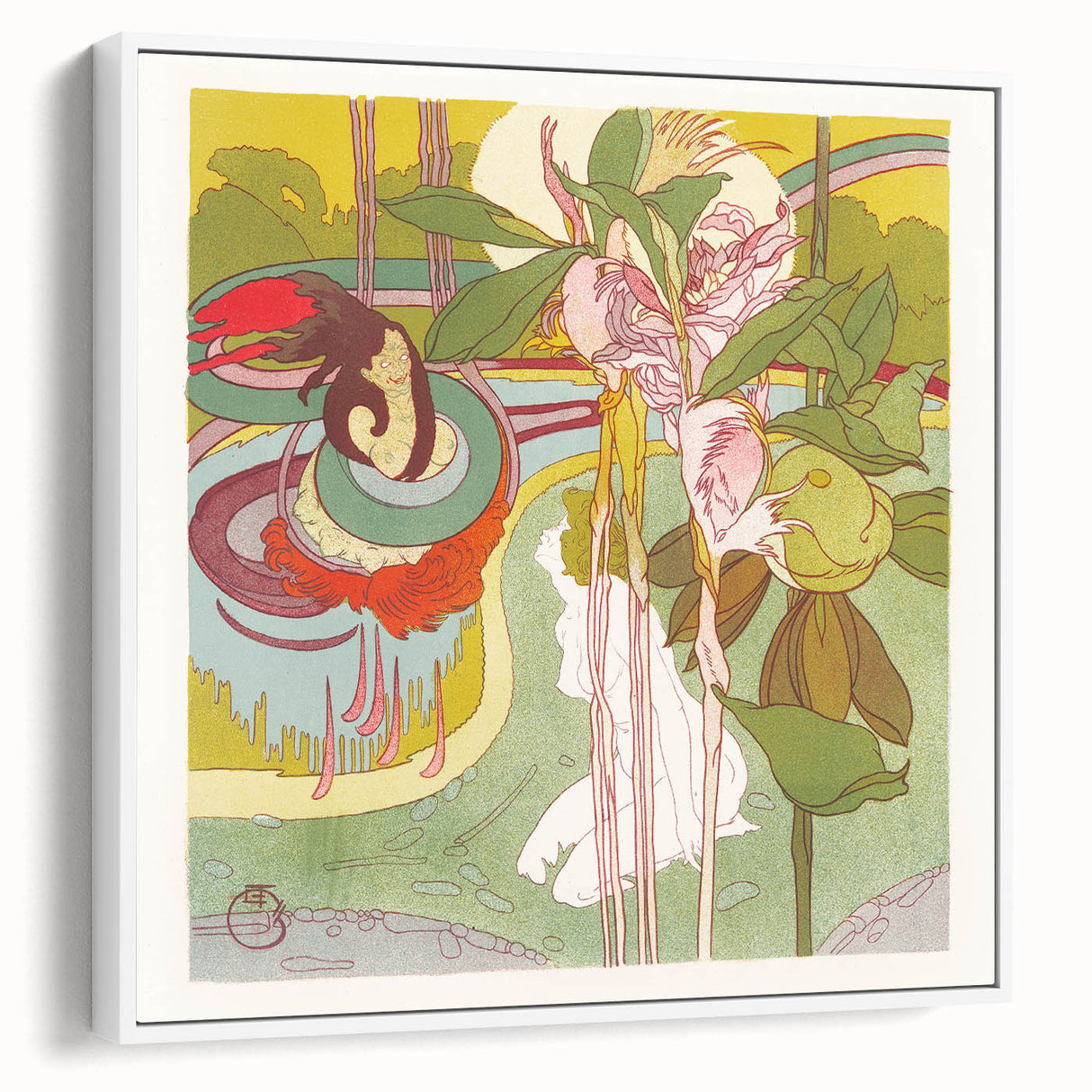 Colorful Art Deco Wall Art - Enchanting Garden Scene with Abstract Detail