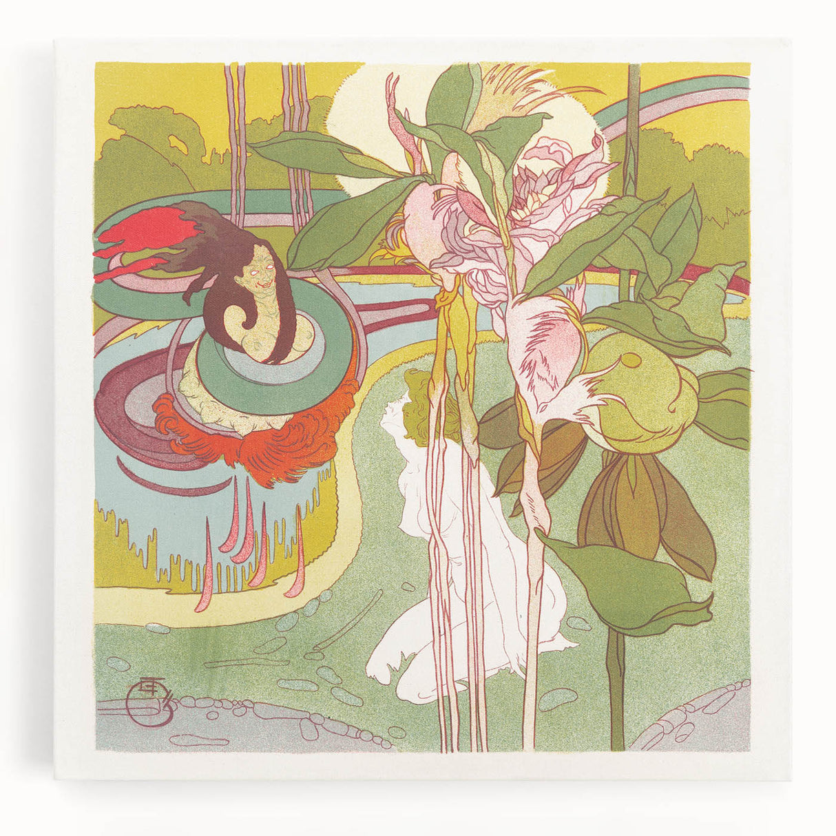 Colorful Art Deco Wall Art - Enchanting Garden Scene with Abstract Detail