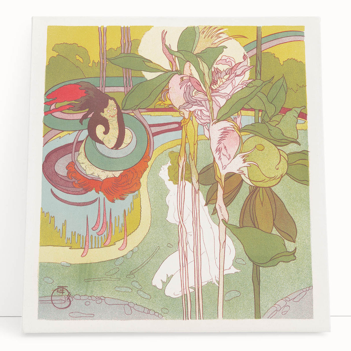 Colorful Art Deco Wall Art - Enchanting Garden Scene with Abstract Detail