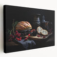 Large canvas print featuring an array of illustrated food dishes in colorful tones, suitable for kitchen wall art.