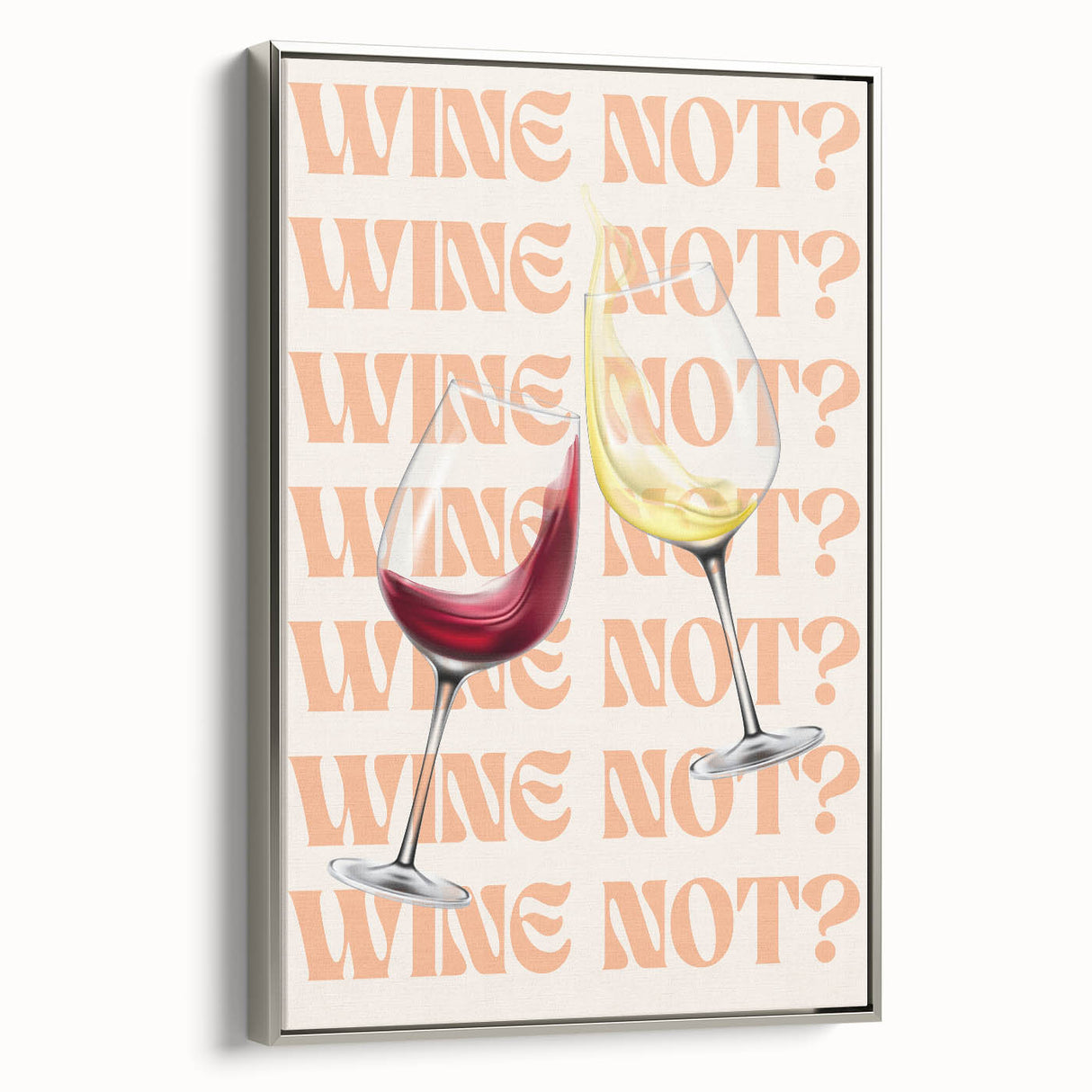 Landscape art painting on framed canvas featuring a colorful vintage poster of food and drinks, with a dominant black border.