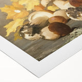 Art deco poster featuring an array of vibrant fruits on a rolled canvas, ideal for dining room wall art.