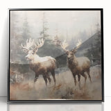 Christmas Acrylic Prints - Winter Scene with Majestic Elk on Canvas