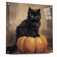 Spooky Wall Art - Black Cat & Pumpkin Vintage Halloween Print