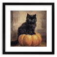 Spooky Wall Art - Black Cat & Pumpkin Vintage Halloween Print