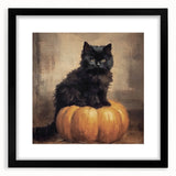 Spooky Wall Art - Black Cat & Pumpkin Vintage Halloween Print