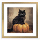 Spooky Wall Art - Black Cat & Pumpkin Vintage Halloween Print