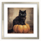Spooky Wall Art - Black Cat & Pumpkin Vintage Halloween Print