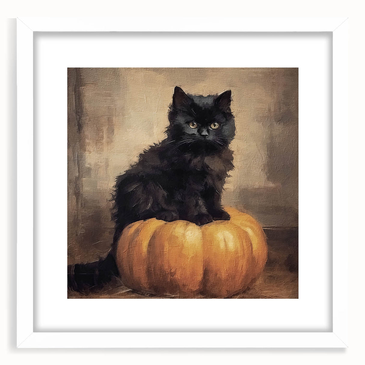 Spooky Wall Art - Black Cat & Pumpkin Vintage Halloween Print
